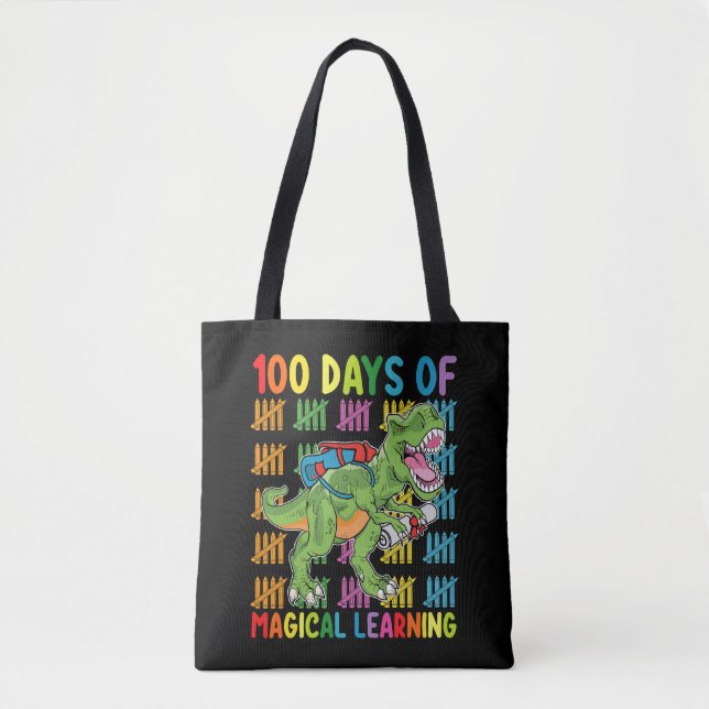 100 dagar av magiskt lärande T Rex Dinosaurie Skol Tygkasse (Framsida)