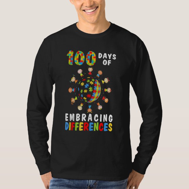 100 dagar av ojämn autismmedvetenhet t shirt (Framsida)