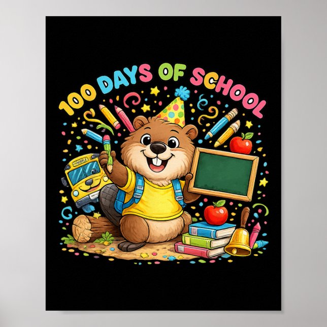 100 dagar av skolan söt bäverlärare klassrumsfiran poster (Framsidan)