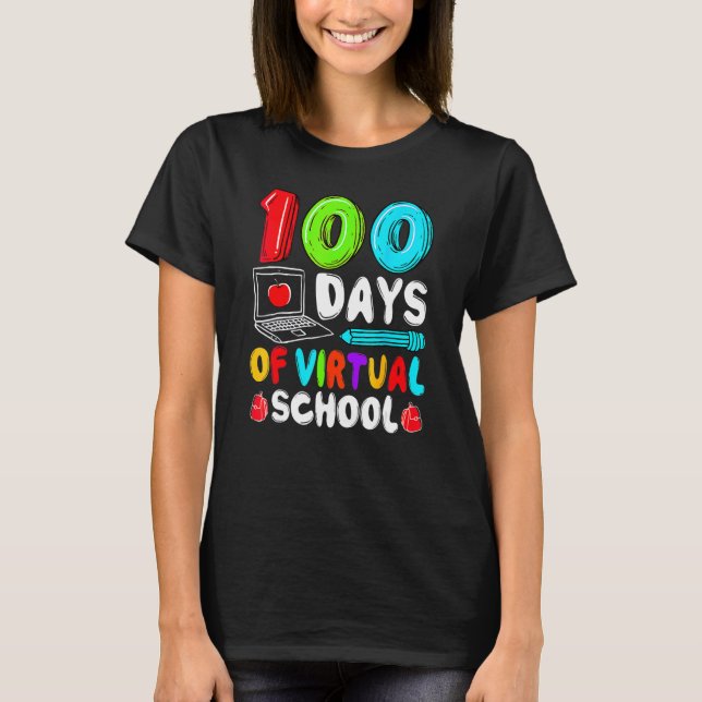100 dagar av virtuella skoja skola Rolig 100: e da T Shirt (Framsida)