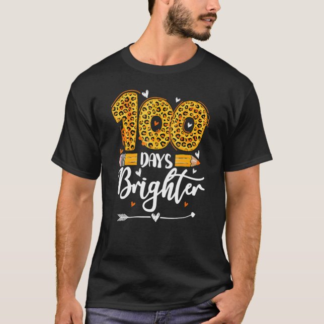 100 dagar Brighter Lärare Funny Leopard 100 dagar T Shirt (Framsida)