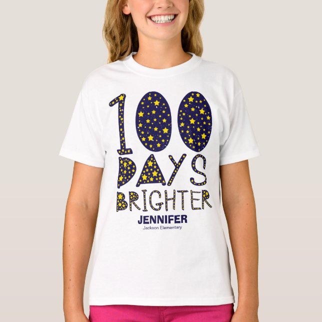 100 dagar Brighter Loely Stars 100 dagar i skolan T Shirt (Framsida)