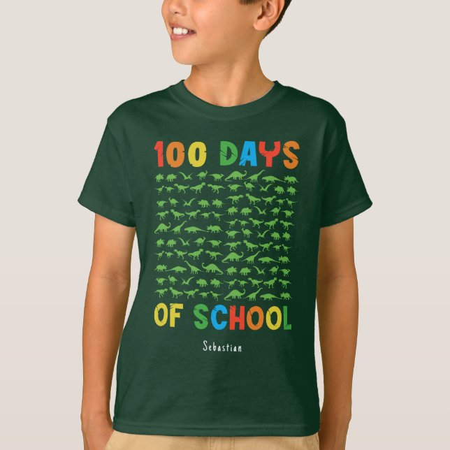 100 dagar för 100 Grönt dinosaurier i skolan T Shirt (Framsida)