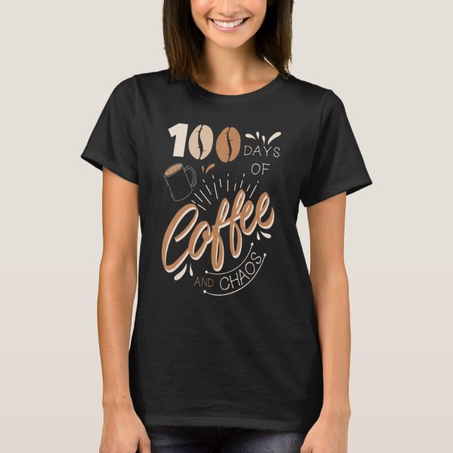 100 dagar för kaffeutbildning och grundskoleutbild t shirt (Framsida)