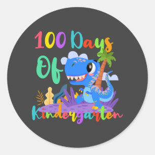 100 dagar för Kindergarten-läraren Dinosaur Sticke Runt Klistermärke