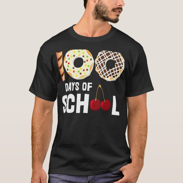 100 dagar för läraren i skolan Donut Cherry Studen T Shirt (Framsida)