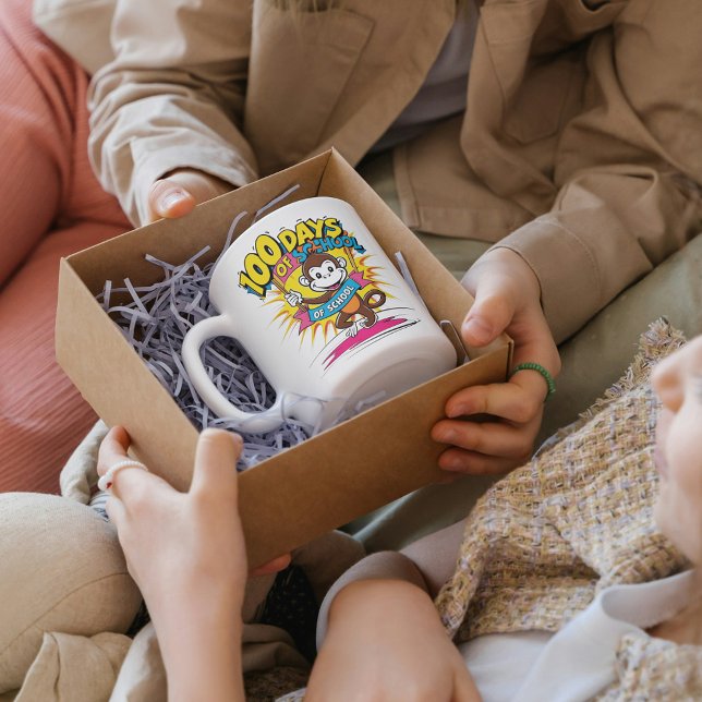 100 dagar för Roligt av kaffegåva från skolapa Kaffemugg (Skapare uppladdad)