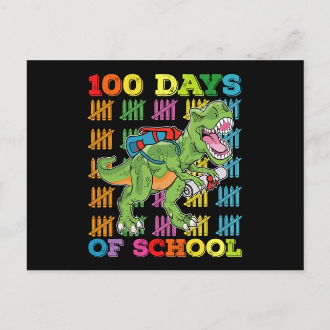100 dagar för skolelever vid Rex Dinosaur Student Vykort (Framsida)