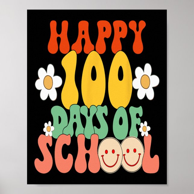 100 dagar för skollärare Kids Groovy Lycklig100 Poster (Framsidan)