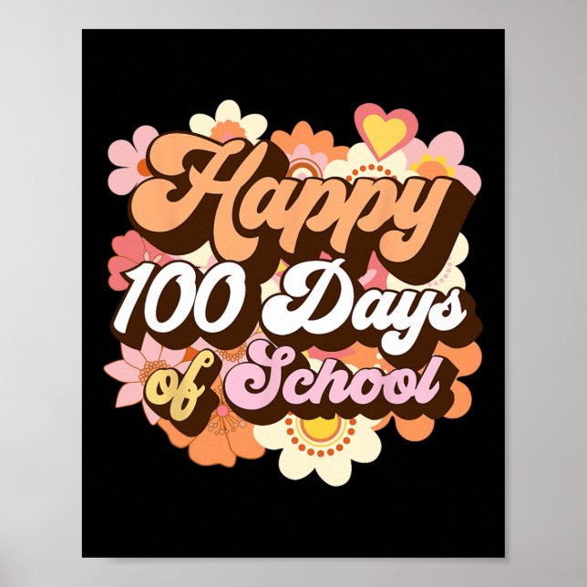 100 dagar för skollärare Kids Retro Lycklig 100 da Poster (Framsidan)