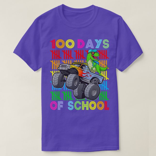100 dagar för skolmonster Lastbil Dinosaur Boys T Shirt (Design framsida)