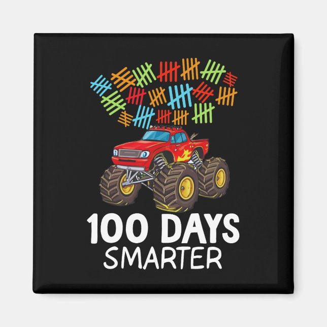 100 dagar för skolmonster Lastbil Småbarn 100 daga Magnet (Framsidan)