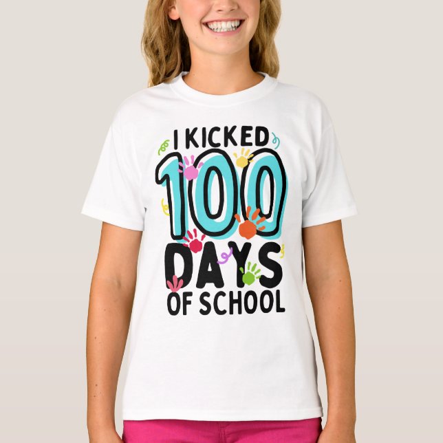 100 dagar gamla skolfärgade Handflatan-flickor T Shirt (Framsida)