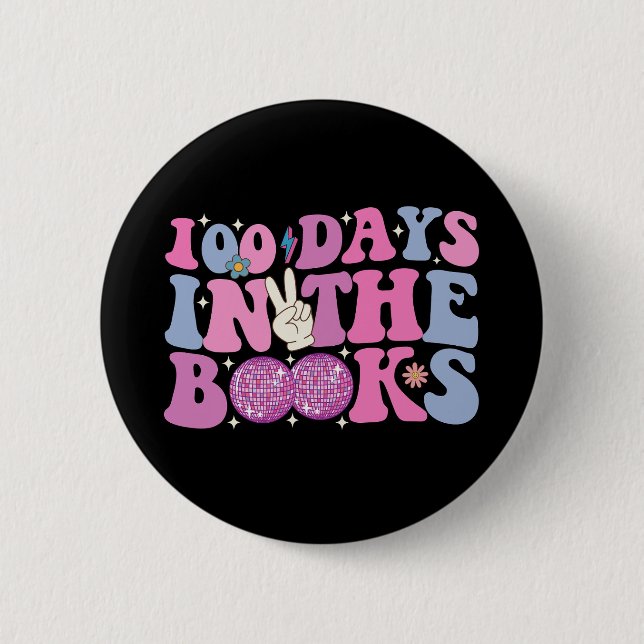 100 dagar i böckerna Disco boll Groovy Retro Knapp (Framsida)