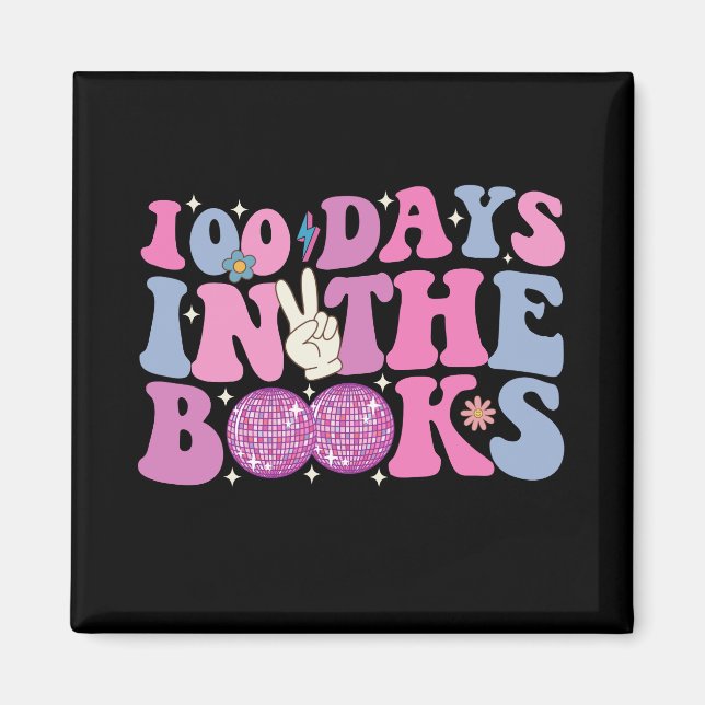 100 dagar i Bokar i Disco Boll Groovy Retro Magnet (Framsidan)