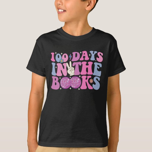 100 dagar i Bokar i Disco Boll Groovy Retro T Shirt (Framsida)