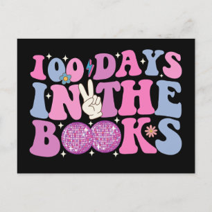 100 dagar i Bokar i Disco Boll Groovy Retro Vykort