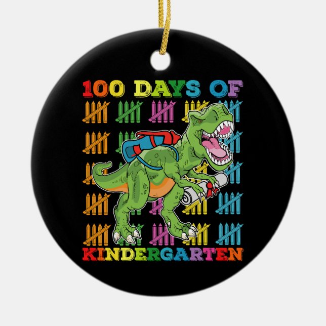 100 dagar i förskolan T Rex Dinosaurie Skola Julgransprydnad Keramik (Framsidan)