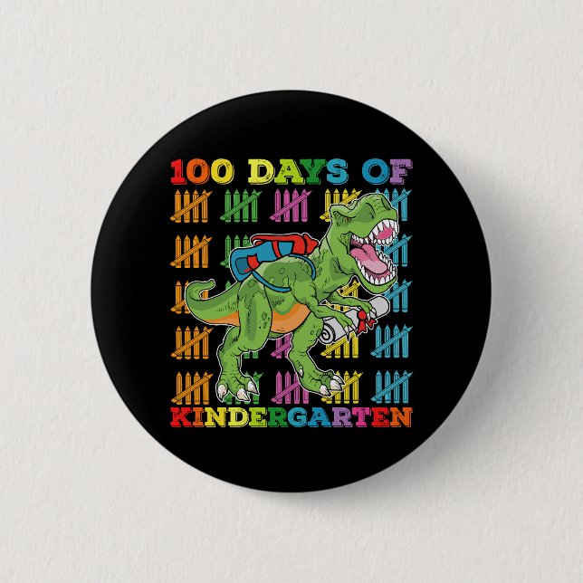 100 dagar i förskolan T Rex Dinosaurie Skola Knapp (Framsida)