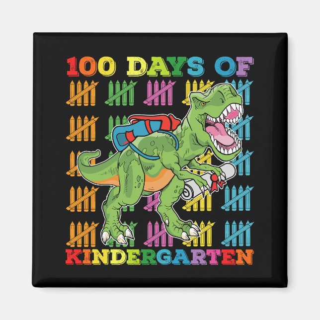 100 dagar i förskolan T Rex Dinosaurie Skola Magnet (Framsidan)