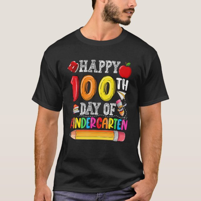 100 dagar i Lycklig 100 dagar i Kindergarten T Shirt (Framsida)