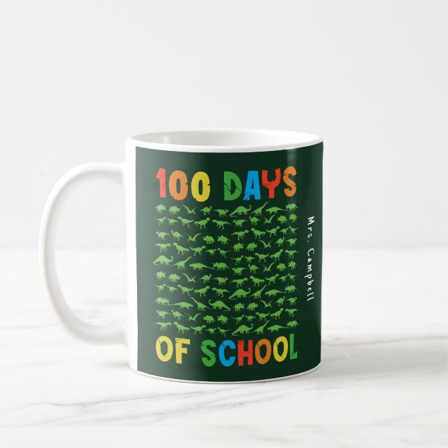 100 dagar i skolan 100 Grönt Dinosaurs Lärare Kaffemugg (Vänster)