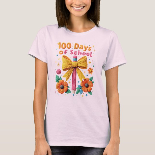 100 dagar i skolan - Blommig penn-design T Shirt (Framsida)