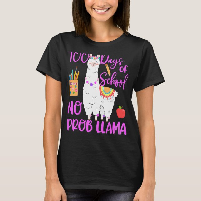 100 dagar i skolan, ingen Prob-llama Llama-lärare  T Shirt (Framsida)