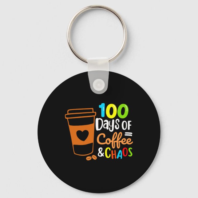 100 dagar kaffe och Chaos Lycklig 100 dagar skolda Nyckelring (Framsida)