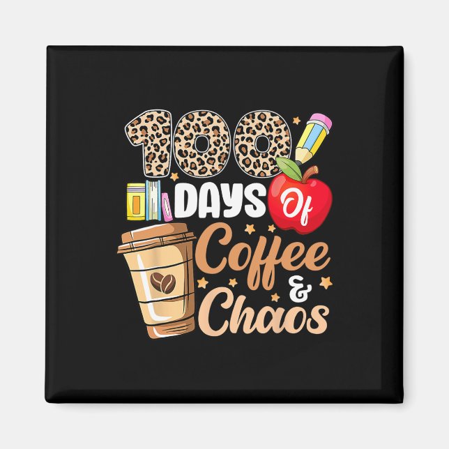 100 dagar kaffe och kaos Leopard 100 dagar tea Magnet (Framsidan)