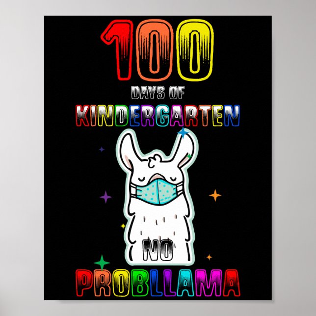 100 dagar Kindergarten No Probllama Llama Poster (Framsidan)