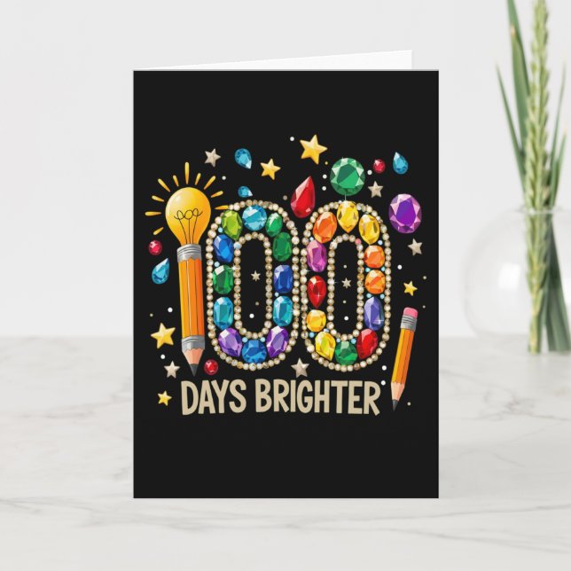 100 dagar ljusare färgrik ädelstensskolafirande kort (Framsida)