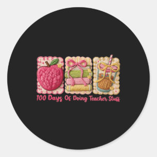 100 dagar med att göra lärarprylar Broderi konst Runt Klistermärke