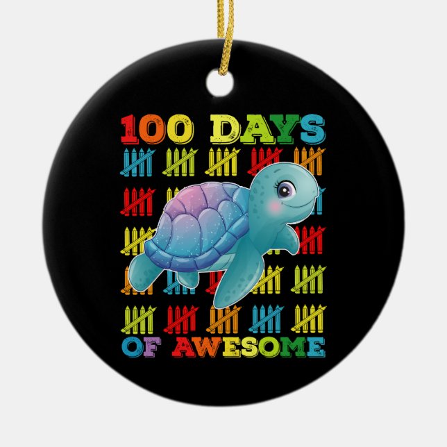 100 dagar med Awesome Turtle 100:e skoldagen Julgransprydnad Keramik (Framsidan)