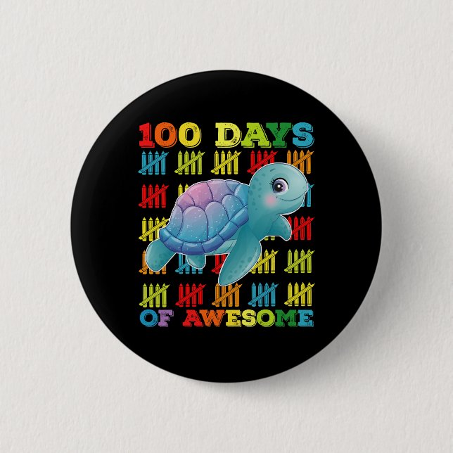 100 dagar med Awesome Turtle 100:e skoldagen Knapp (Framsida)