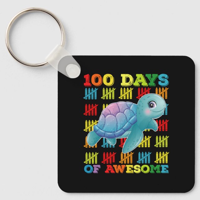 100 dagar med Awesome Turtle 100:e skoldagen Nyckelring (Framsida)