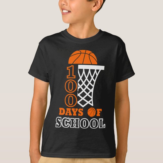 100 dagar med basket för skolbarn 100 dagar t shirt (Framsida)