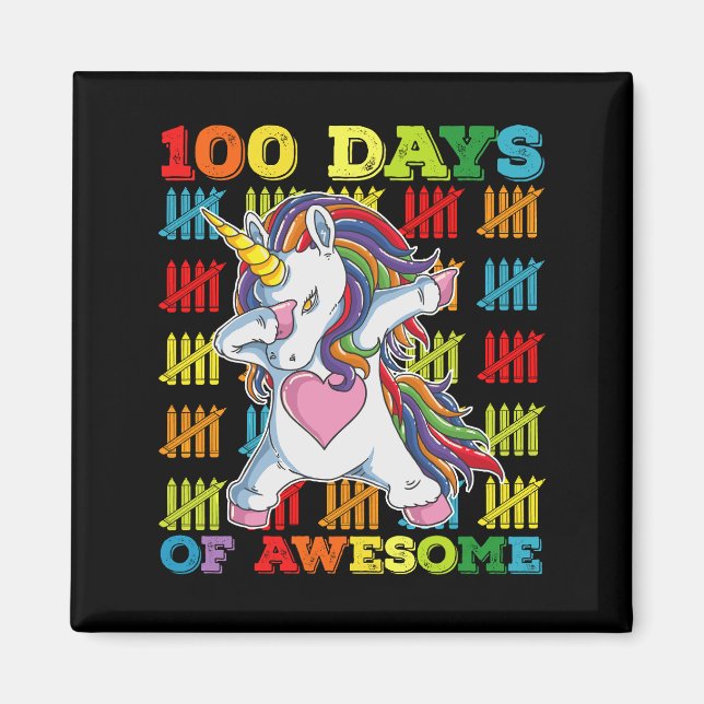 100 dagar med fantastisk enhörning 100:e skoldagen magnet (Framsidan)