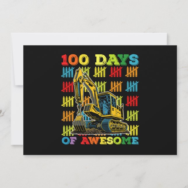 100 dagar med Fantastisk-grävmaskin 100-dagarsdag  Inbjudningar (Framsida)