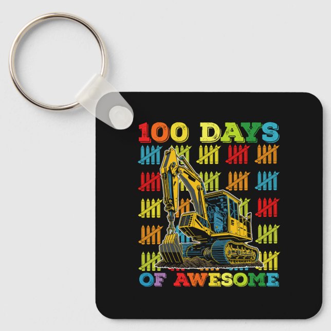 100 dagar med Fantastisk-grävmaskin 100-dagarsdag  Nyckelring (Framsida)