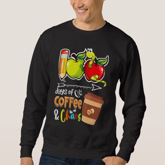 100 dagar med kaffe och kaos 100 dagars skoltråd lång ärmad tröja (Framsida)
