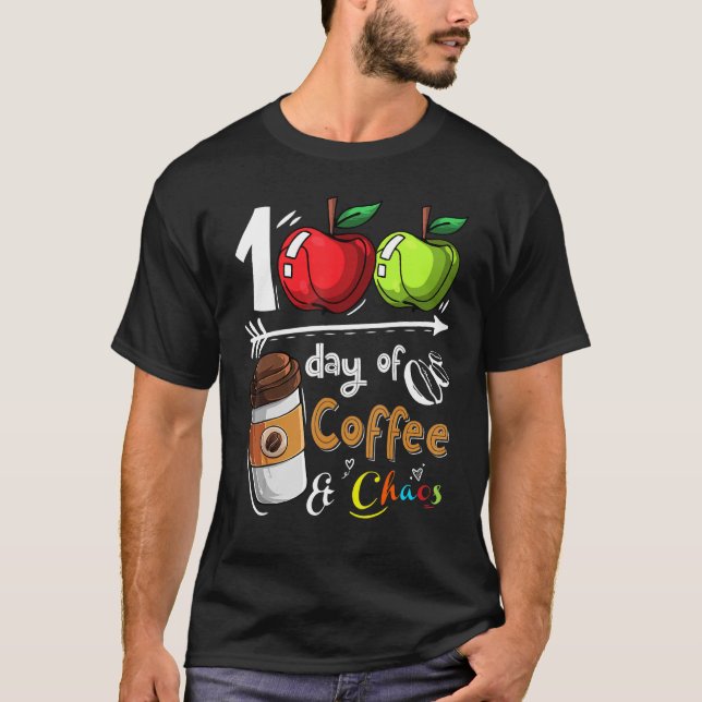 100 dagar med kaffe och kaos 100 dagars skoltråd t shirt (Framsida)