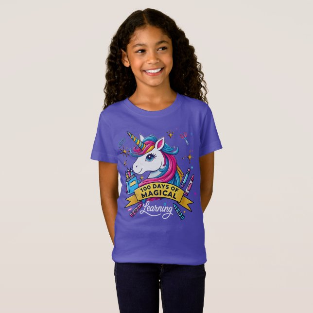 100 dagar med Magic Learning Cute Unicorn T Shirt (Hel framsida)