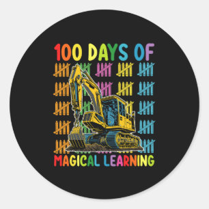 100 dagar med Magic Learning Excavator School Runt Klistermärke