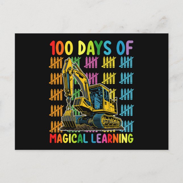 100 dagar med Magic Learning Excavator School Vykort (Framsida)