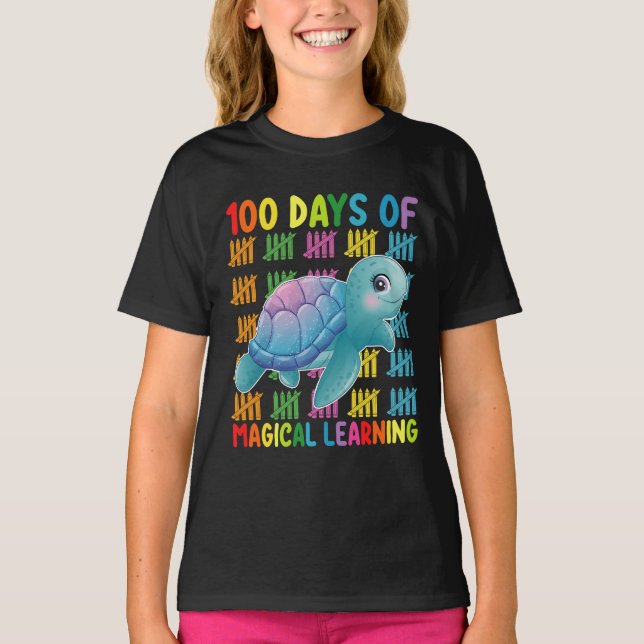 100 dagar med Magic Learning Turtle School T Shirt (Framsida)