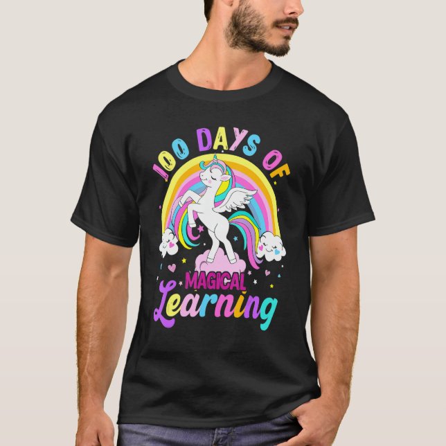 100 dagar med magiskt lärande Unicorn Rainbow Stud T Shirt (Framsida)