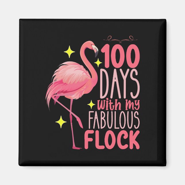100 dagar med min fantastiska flock Flamingoskola Magnet (Framsidan)