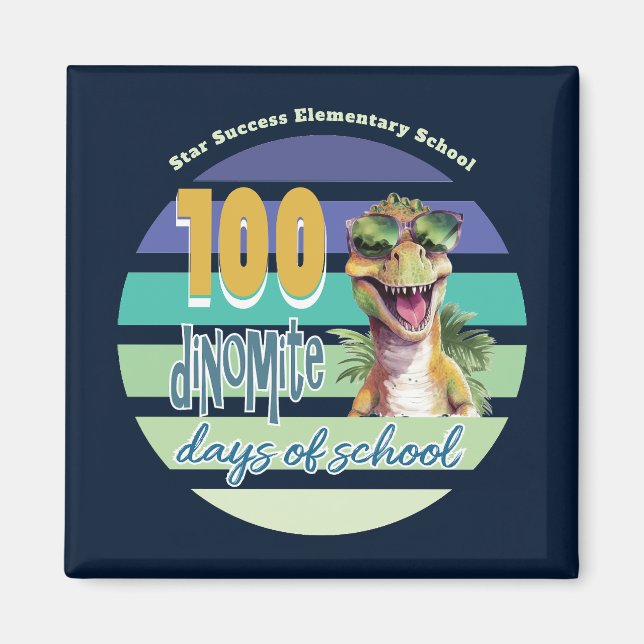 100 dagar med Monogrammed skoldosinosaur Magnet (Framsidan)