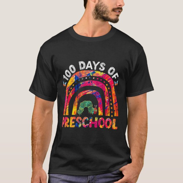 100 dagar med Preschool Tie Dye Rainbow Mask Lärar T Shirt (Framsida)